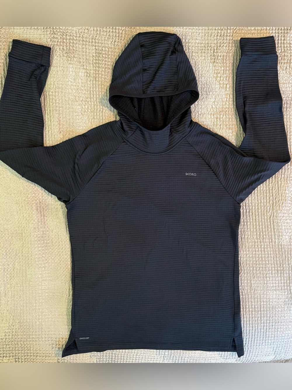 SKORA Qwick-Dry Running Hoodie Black Scuba Neck Tech Pullover Mens M